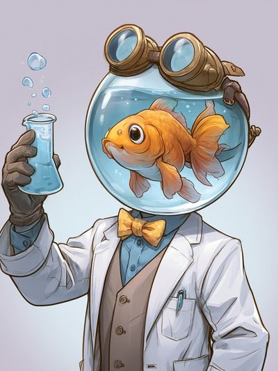 Goldfish Scientist Illustration Poster.