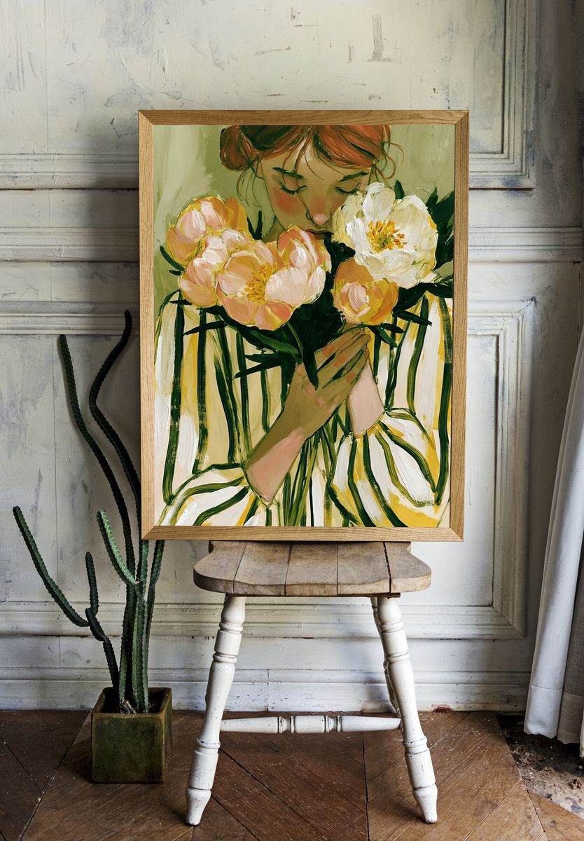 Girl with Flowers Illustration Poster. room preview