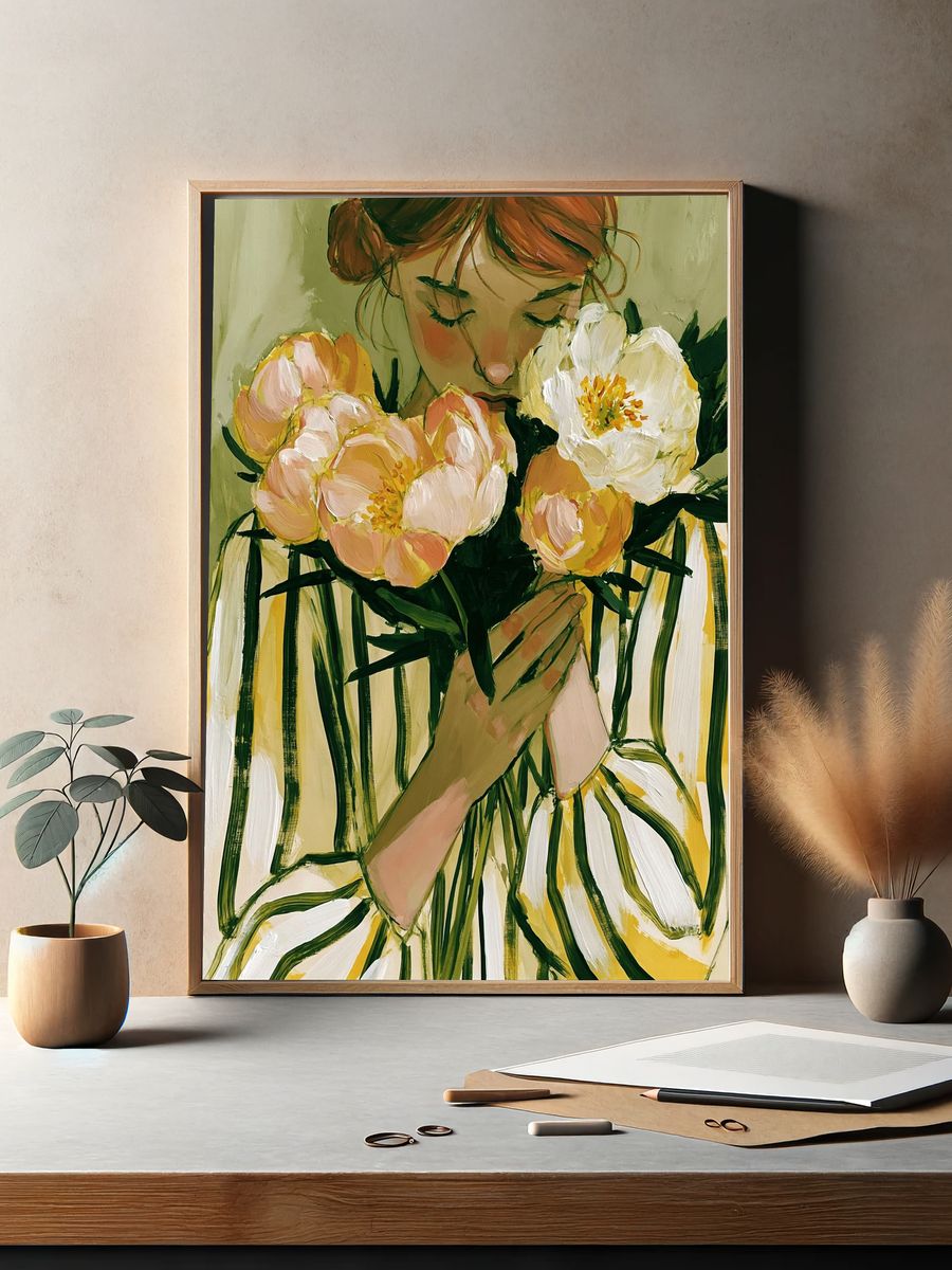 Girl with Flowers Illustration Poster. — room view 2