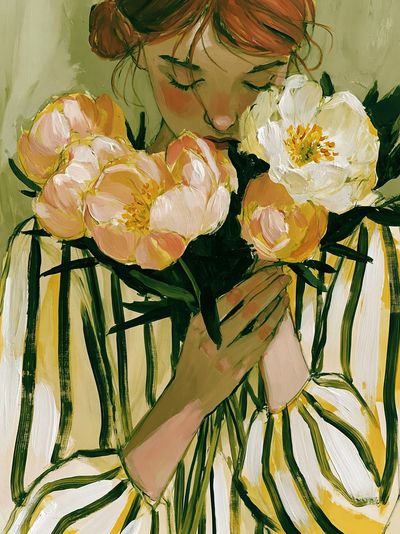 Girl with Flowers Illustration Poster.