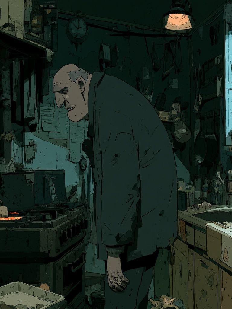 Gloomy Kitchen Figure Illustration Poster. poster — illustration art