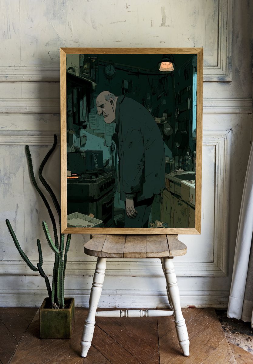Gloomy Kitchen Figure Illustration Poster. — room view 1
