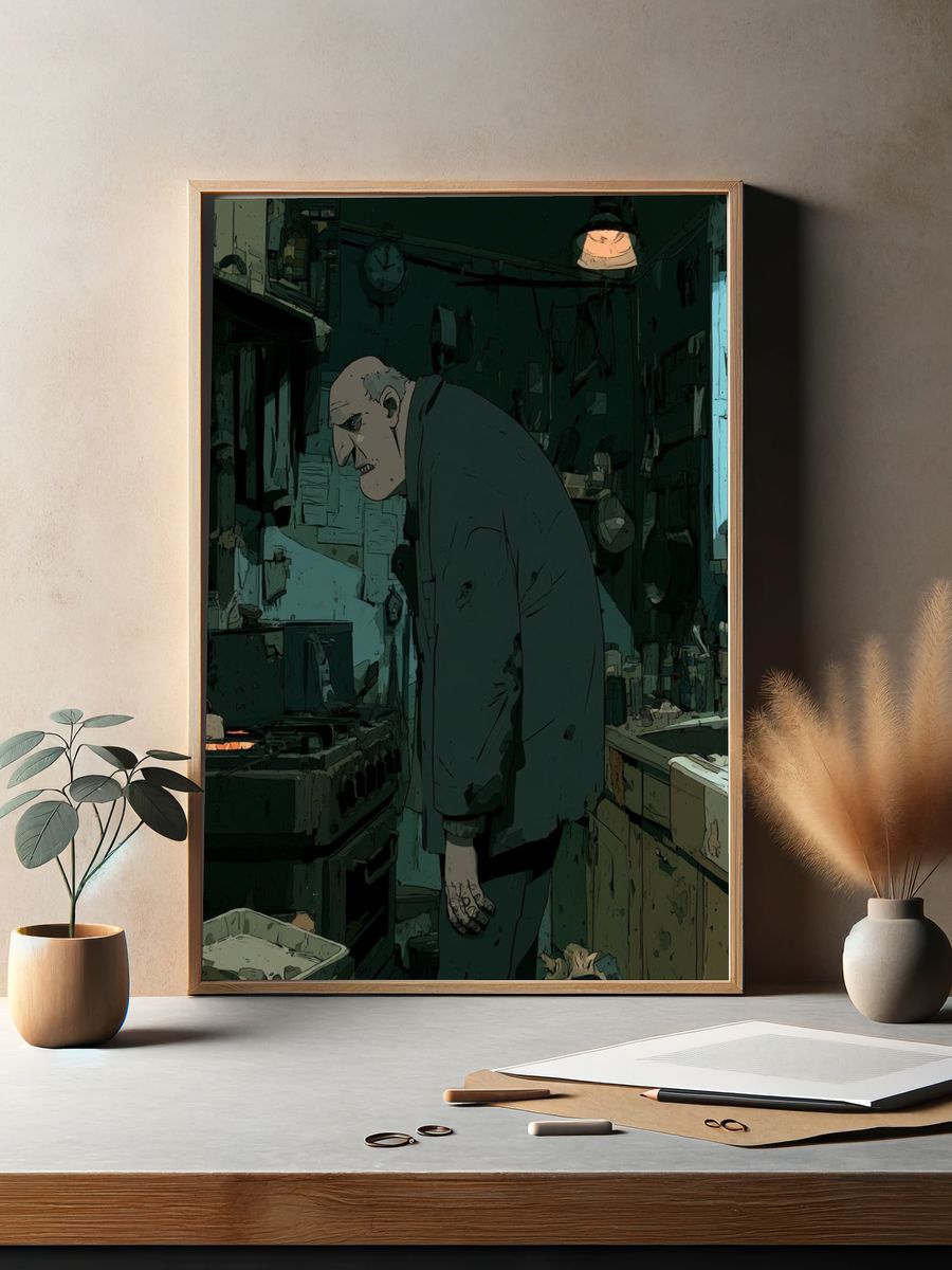 Gloomy Kitchen Figure Illustration Poster. — room view 2