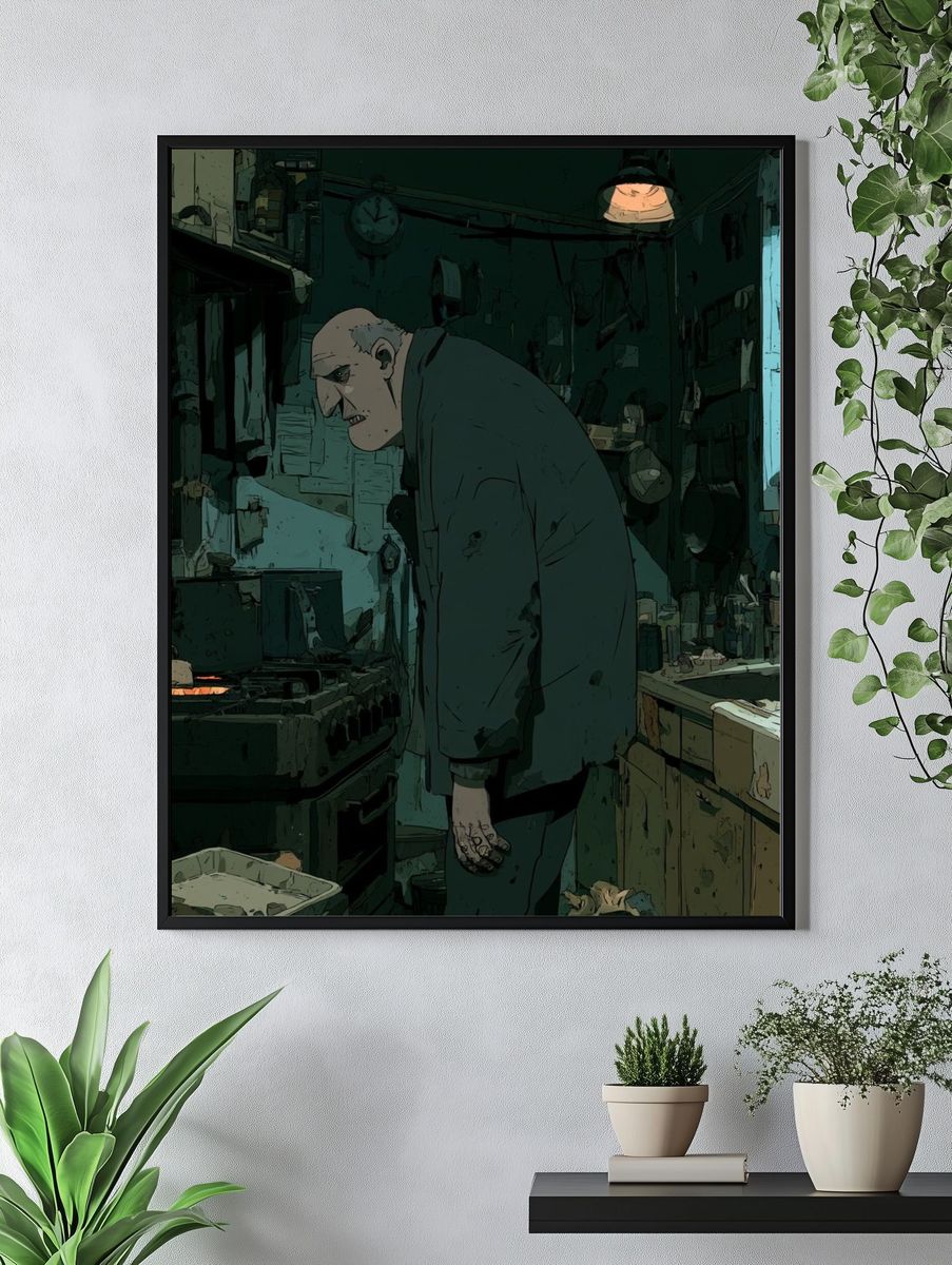 Gloomy Kitchen Figure Illustration Poster. — room view 4
