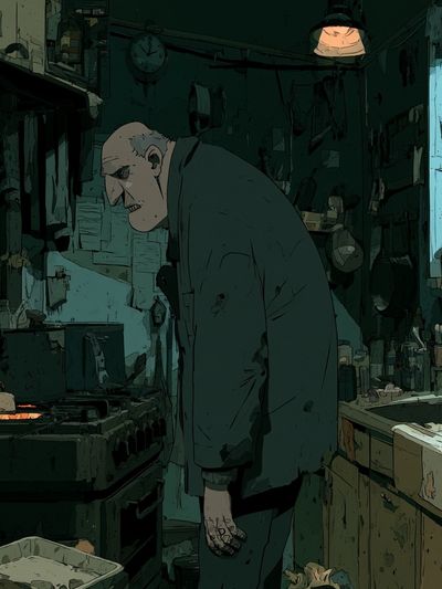 Gloomy Kitchen Figure Illustration Poster.