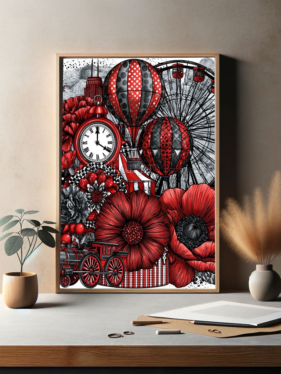 Red Carnival Collage Print. — room view 2