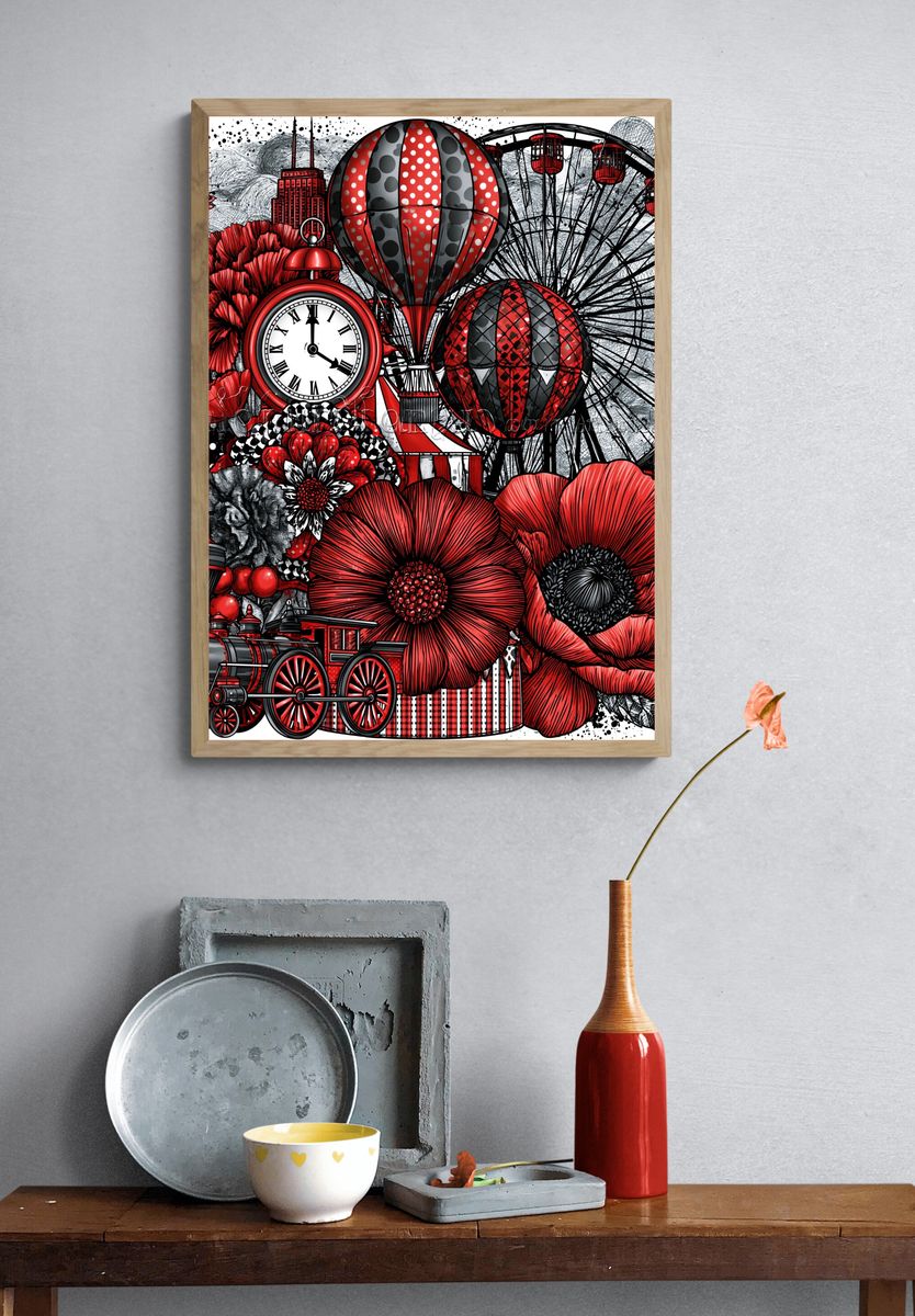 Red Carnival Collage Print. — room view 3