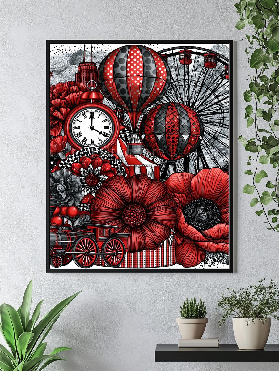 Red Carnival Collage Print. — room view 4