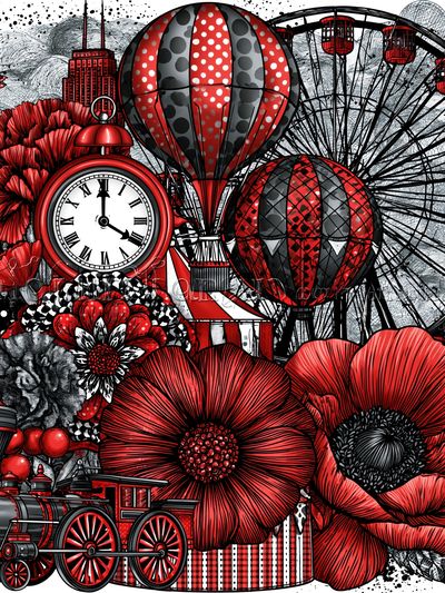 Red Carnival Collage Print.