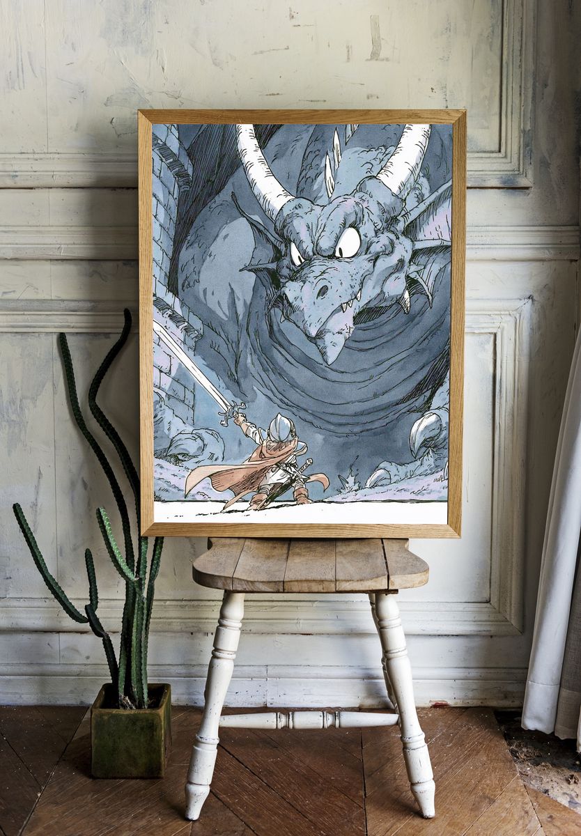 Dragon Duel Fantasy Illustration Poster. — room view 1