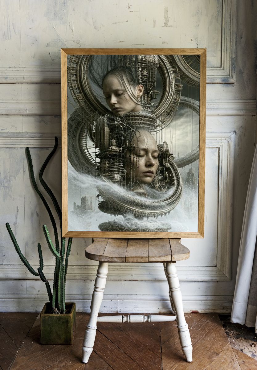 Surreal Faces in Orbit Poster. room preview