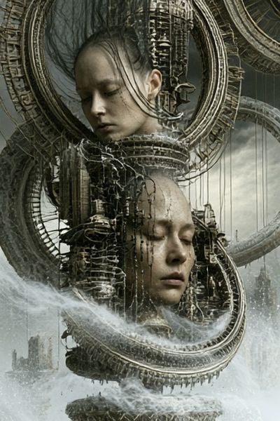 Surreal Faces in Orbit Poster.