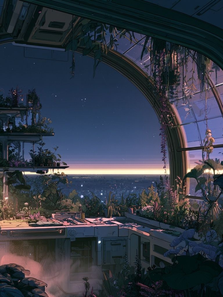 Moonlit Greenhouse Horizon Print. poster — illustration art