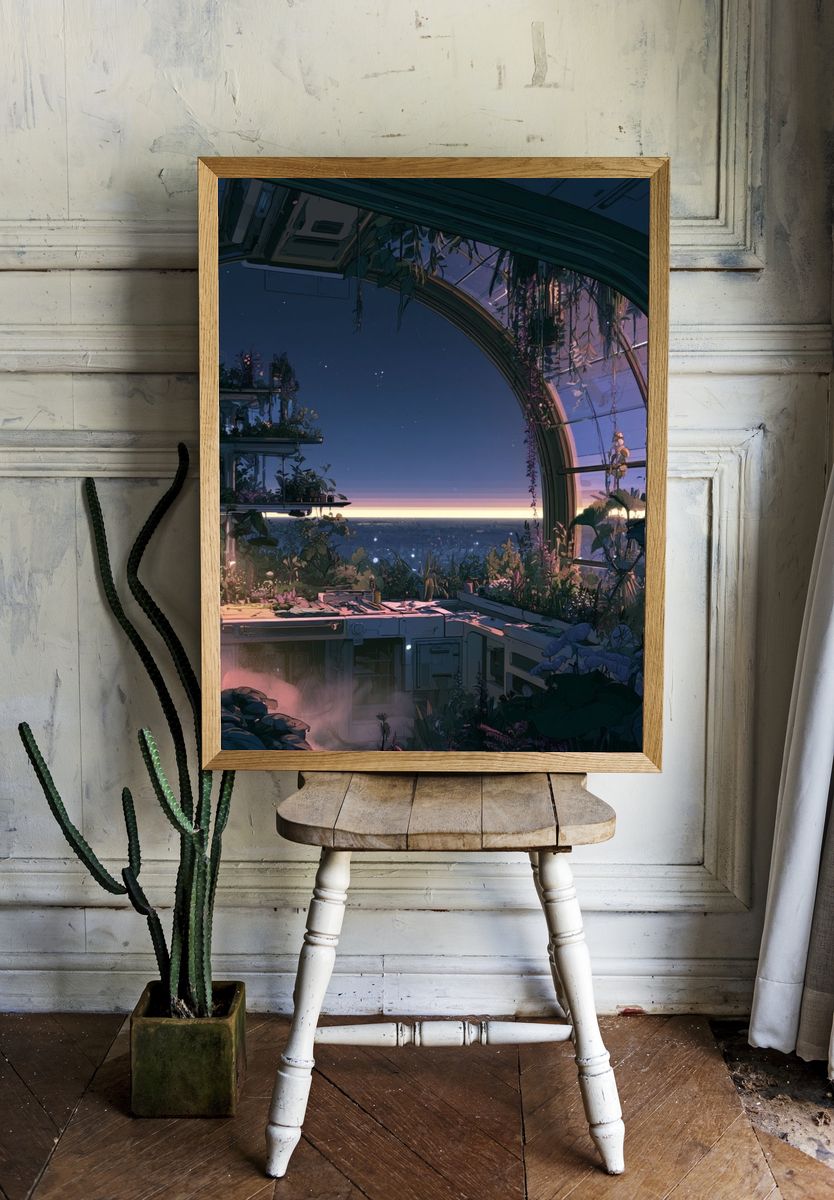 Moonlit Greenhouse Horizon Print. — room view 1