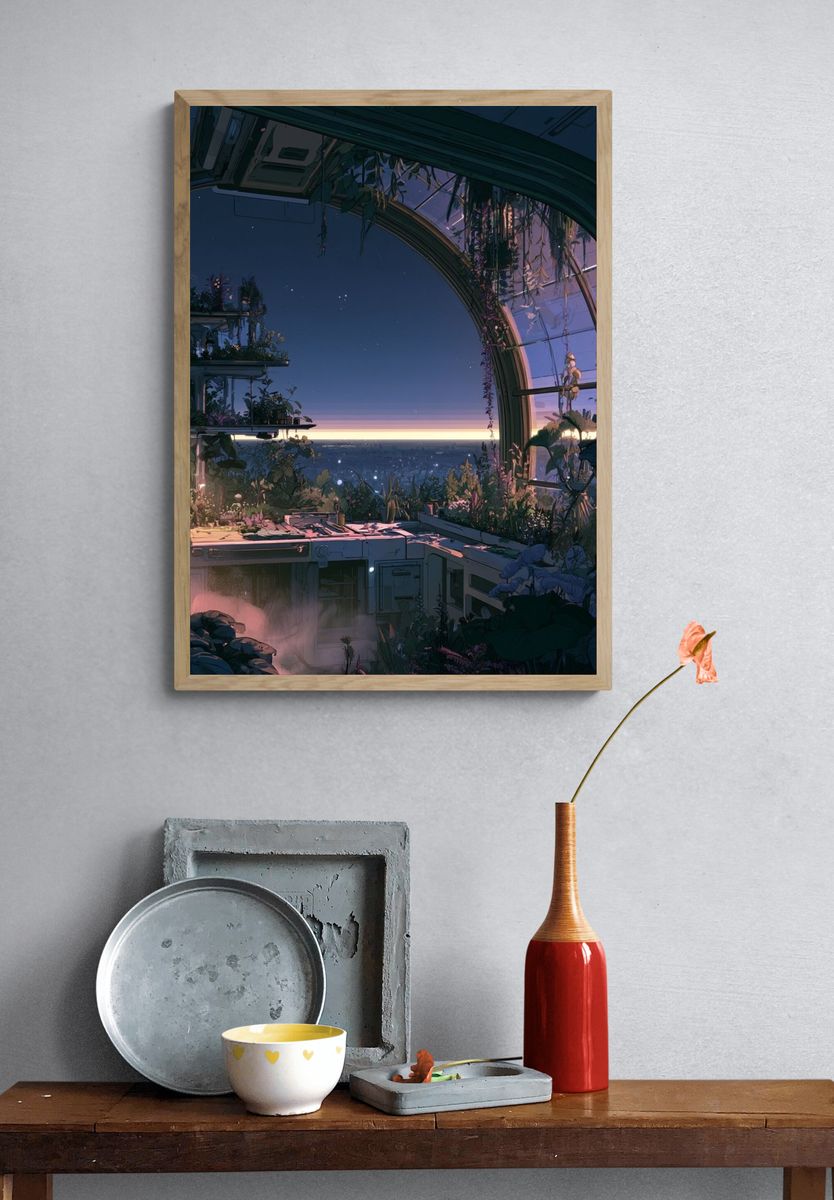 Moonlit Greenhouse Horizon Print. — room view 3
