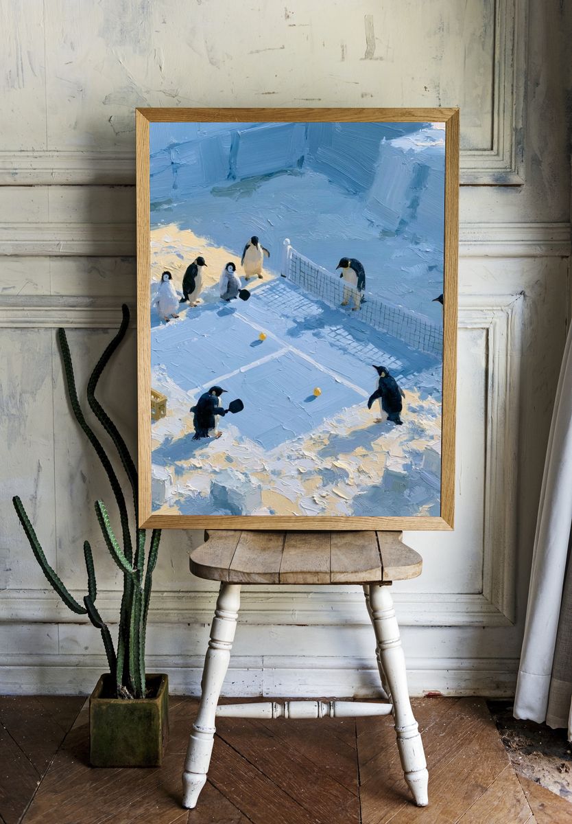 Penguin Table Tennis Illustration Poster. room preview
