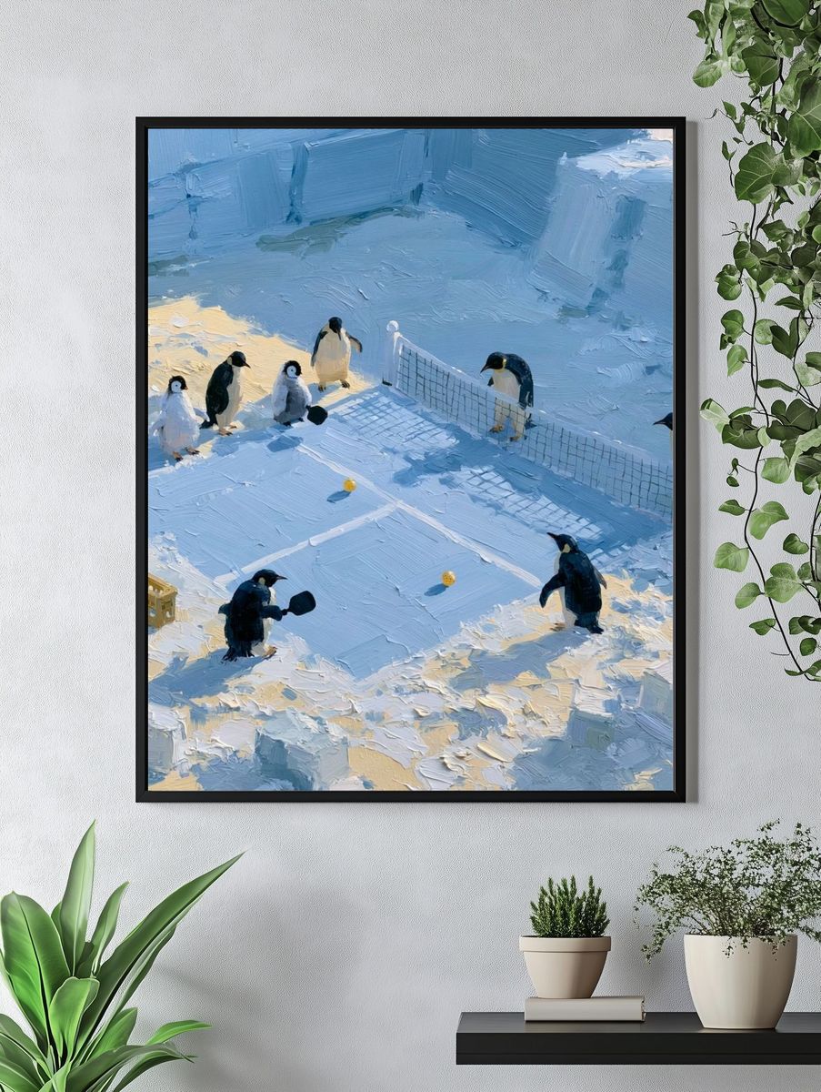 Penguin Table Tennis Illustration Poster. — room view 4