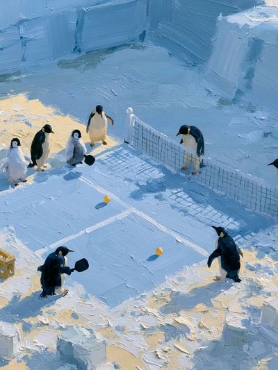 Penguin Table Tennis Illustration Poster.