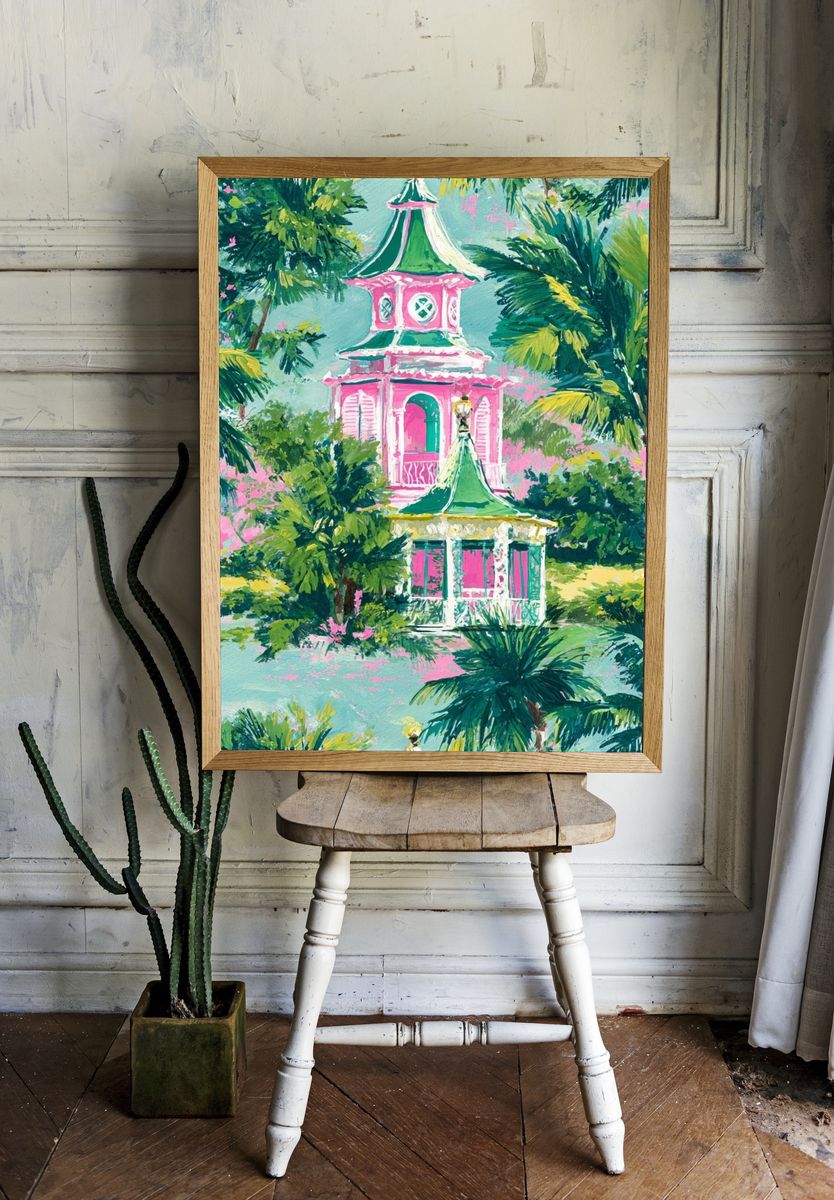 Tropical Pink Pavilion Illustration Poster. room preview