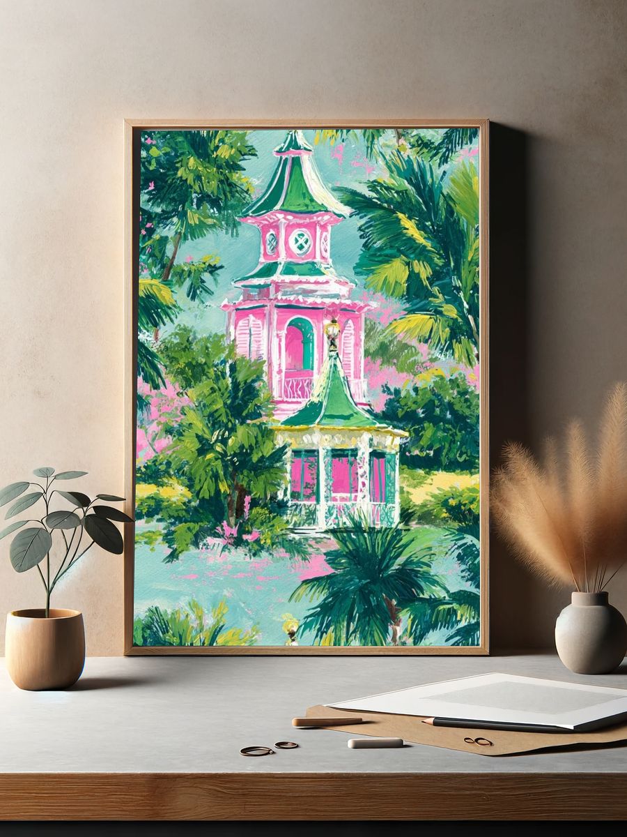 Tropical Pink Pavilion Illustration Poster. — room view 2
