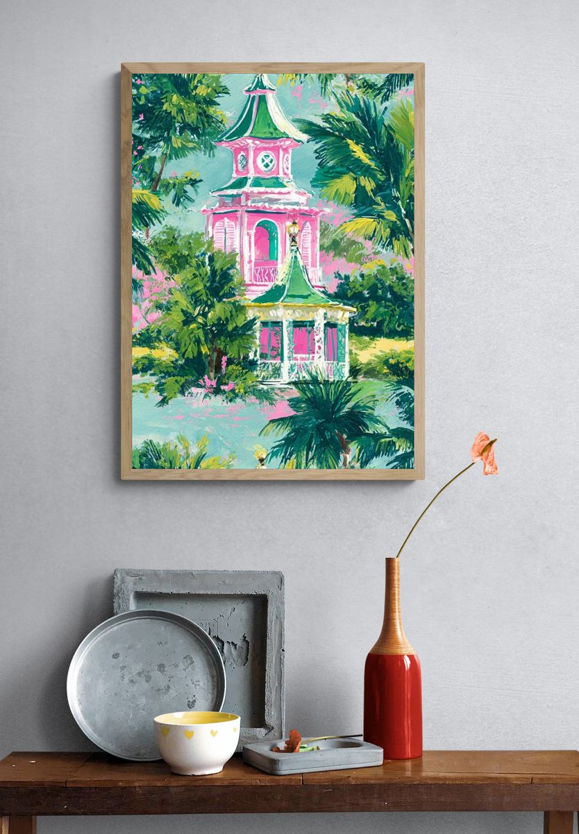 Tropical Pink Pavilion Illustration Poster. — room view 3
