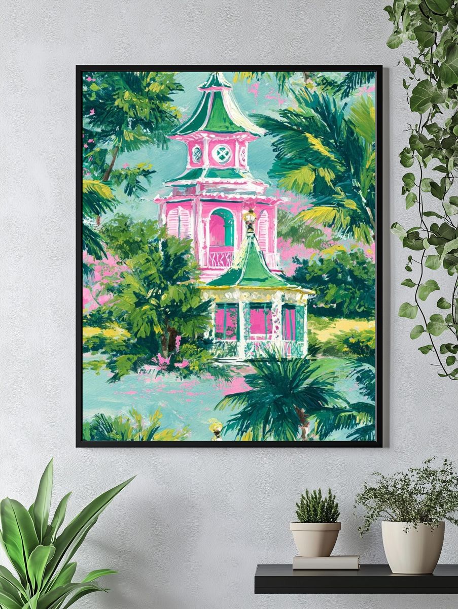 Tropical Pink Pavilion Illustration Poster. — room view 4