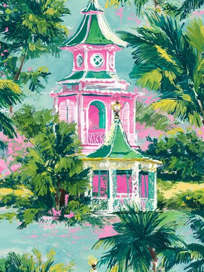 Tropical Pink Pavilion Illustration Poster. poster