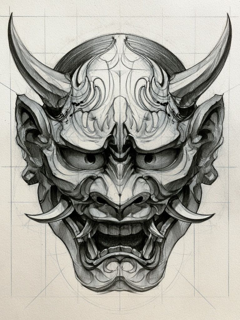 Oni Mask Sketch Poster. poster — illustration art