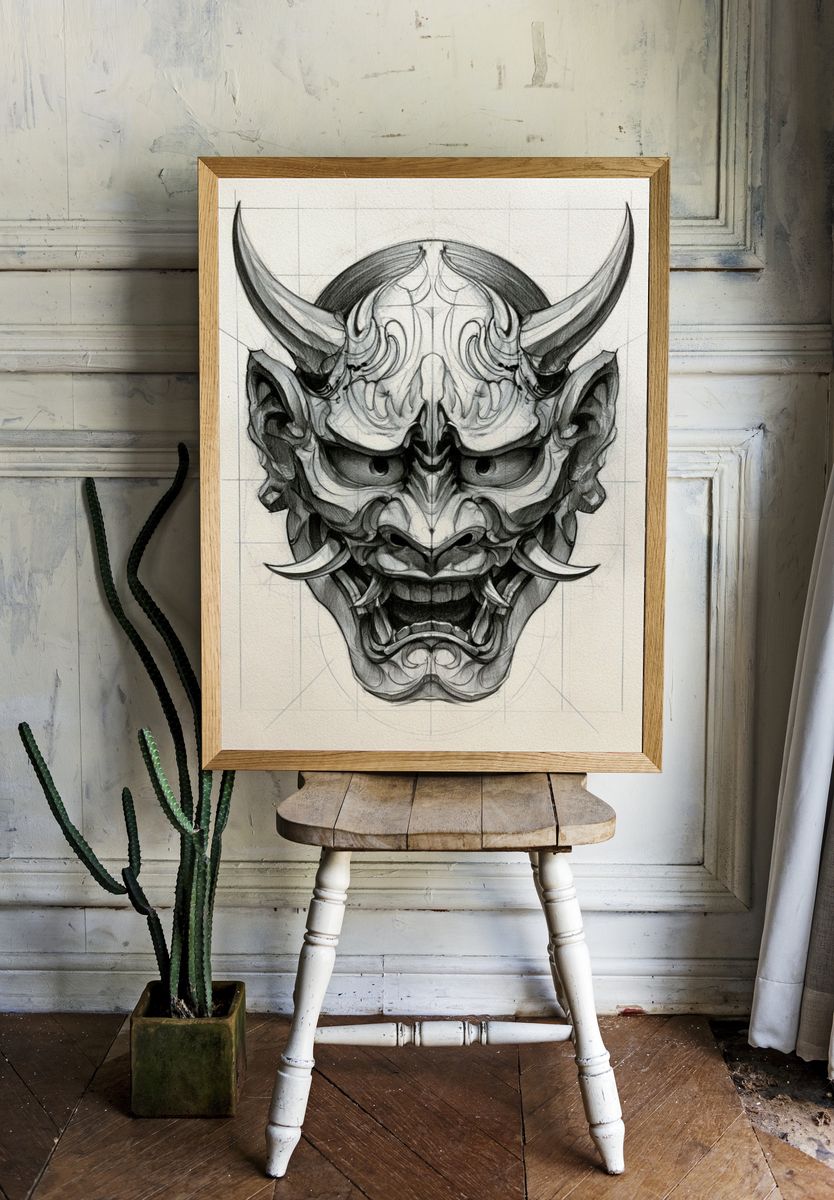 Oni Mask Sketch Poster. room preview