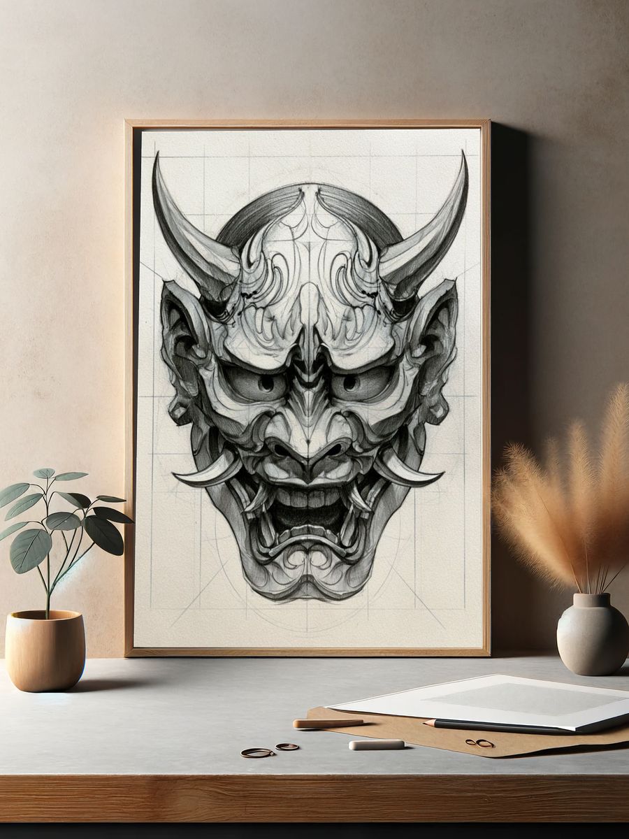 Oni Mask Sketch Poster. — room view 2