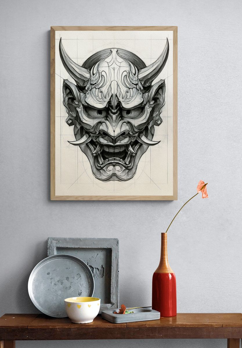 Oni Mask Sketch Poster. — room view 3