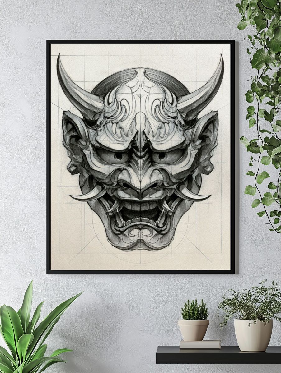 Oni Mask Sketch Poster. — room view 4