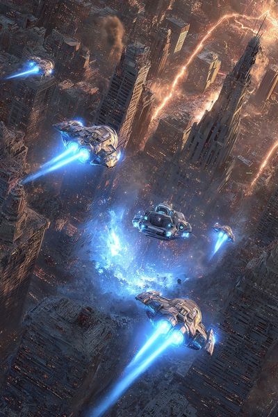 Futuristic City Chase Illustration Poster. poster