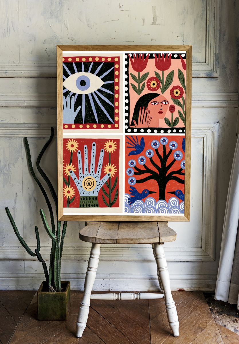 Folk Symbol Garden Illustration Poster. room preview