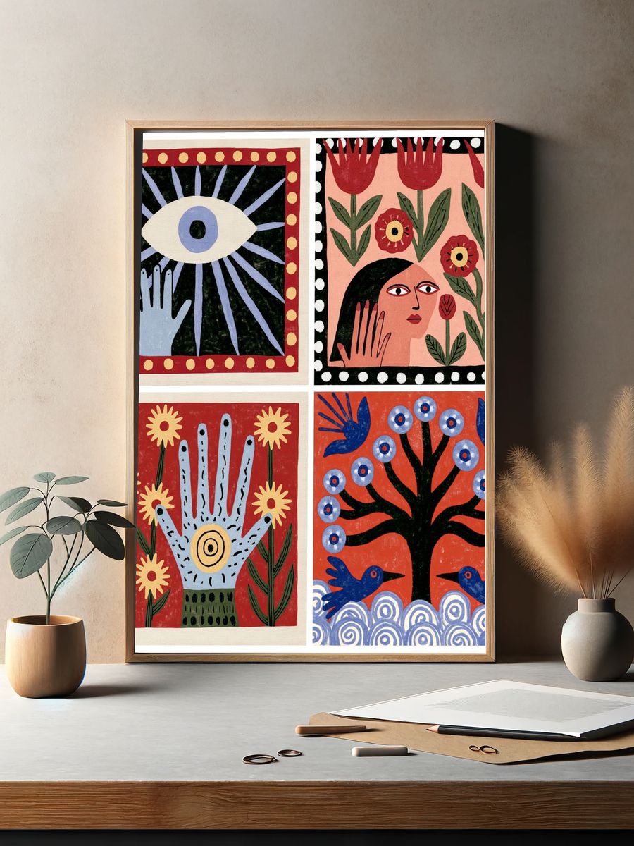 Folk Symbol Garden Illustration Poster. — room view 2