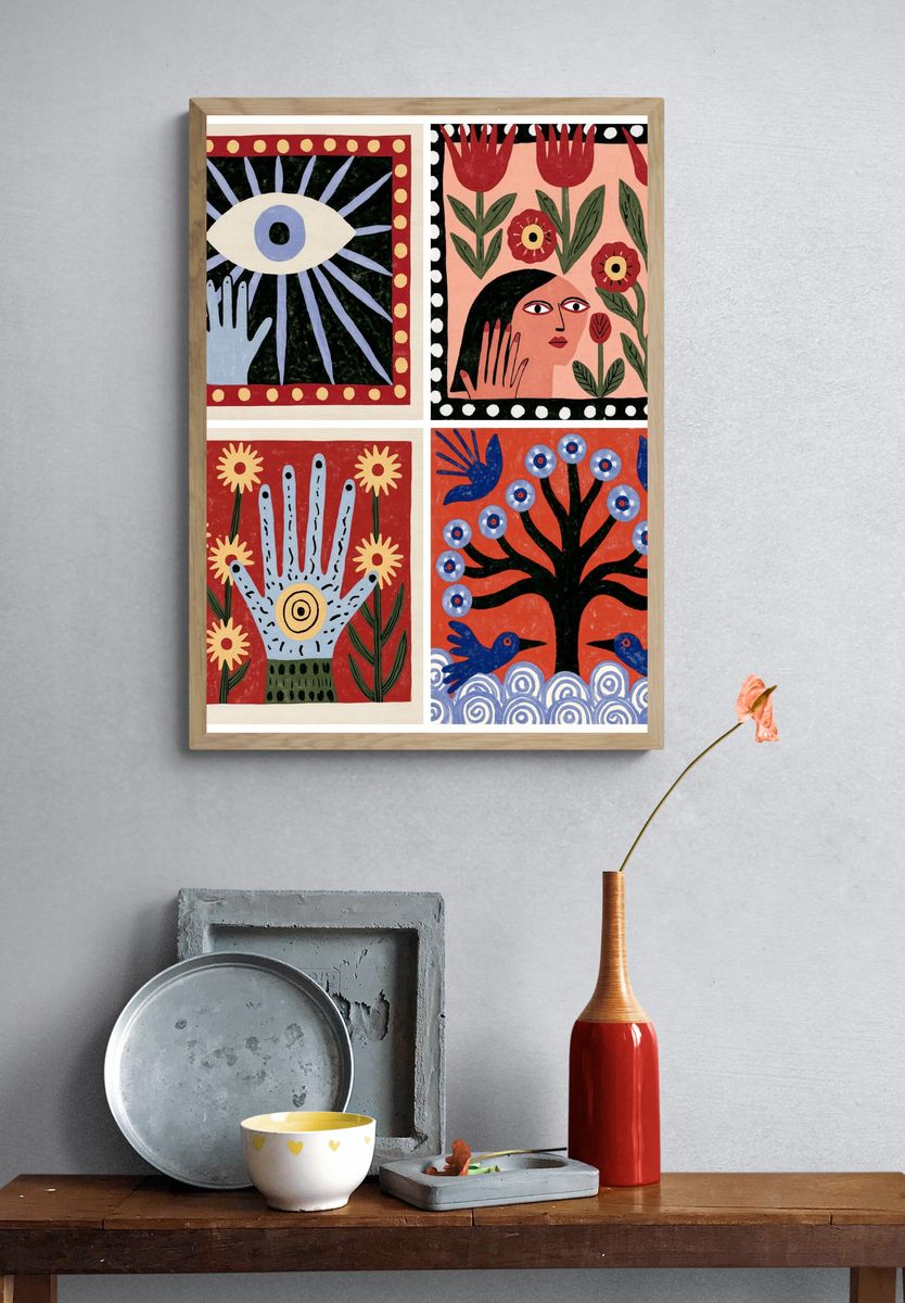 Folk Symbol Garden Illustration Poster. — room view 3