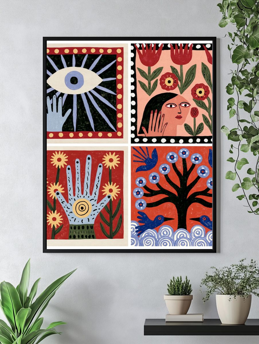 Folk Symbol Garden Illustration Poster. — room view 4