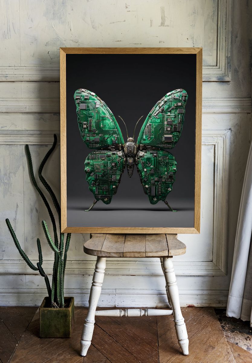 Circuit Butterfly Digital Art Print. — room view 1