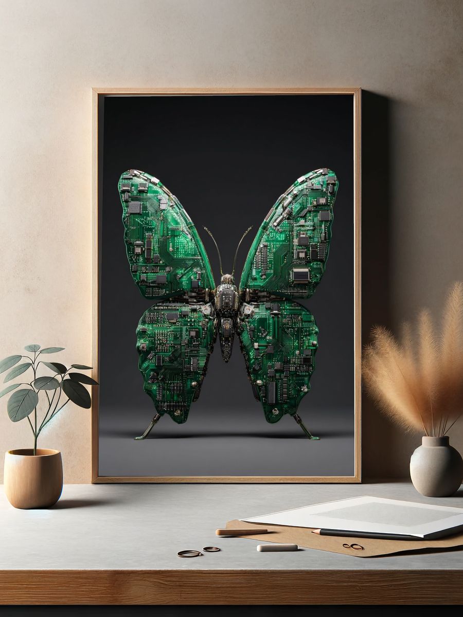 Circuit Butterfly Digital Art Print. — room view 2