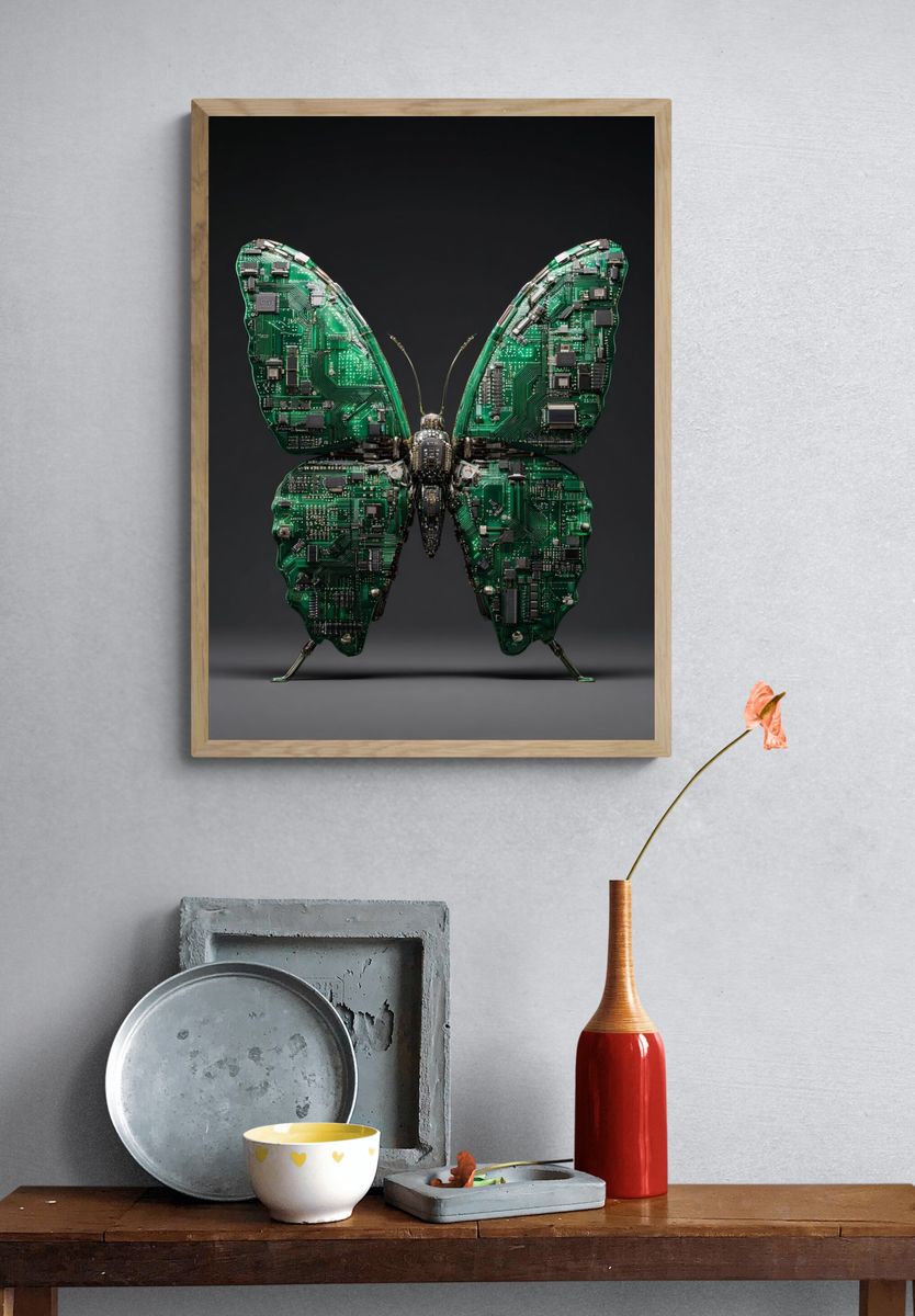 Circuit Butterfly Digital Art Print. — room view 3