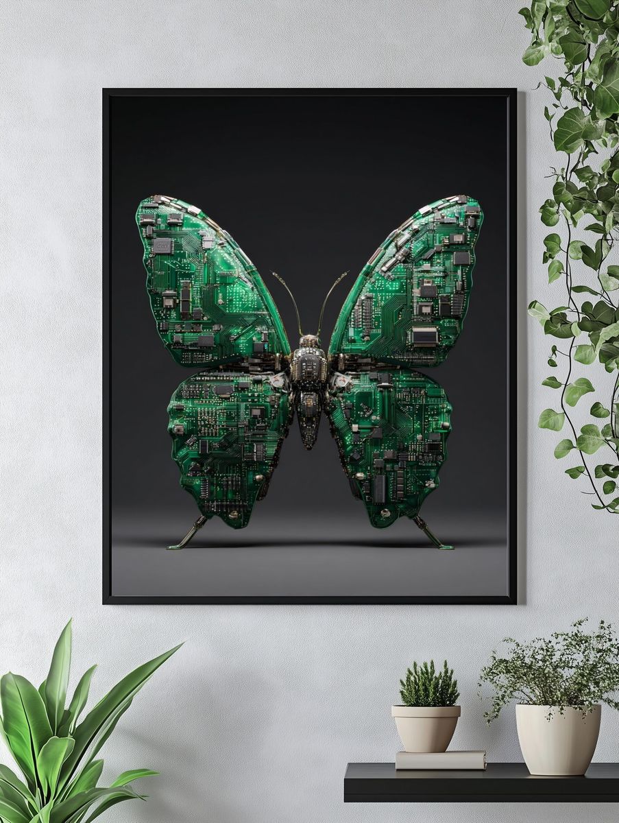 Circuit Butterfly Digital Art Print. — room view 4