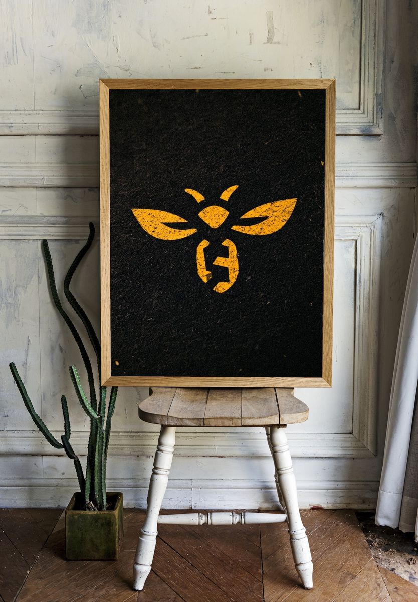 Yellow Bee Emblem Typography Poster. room preview