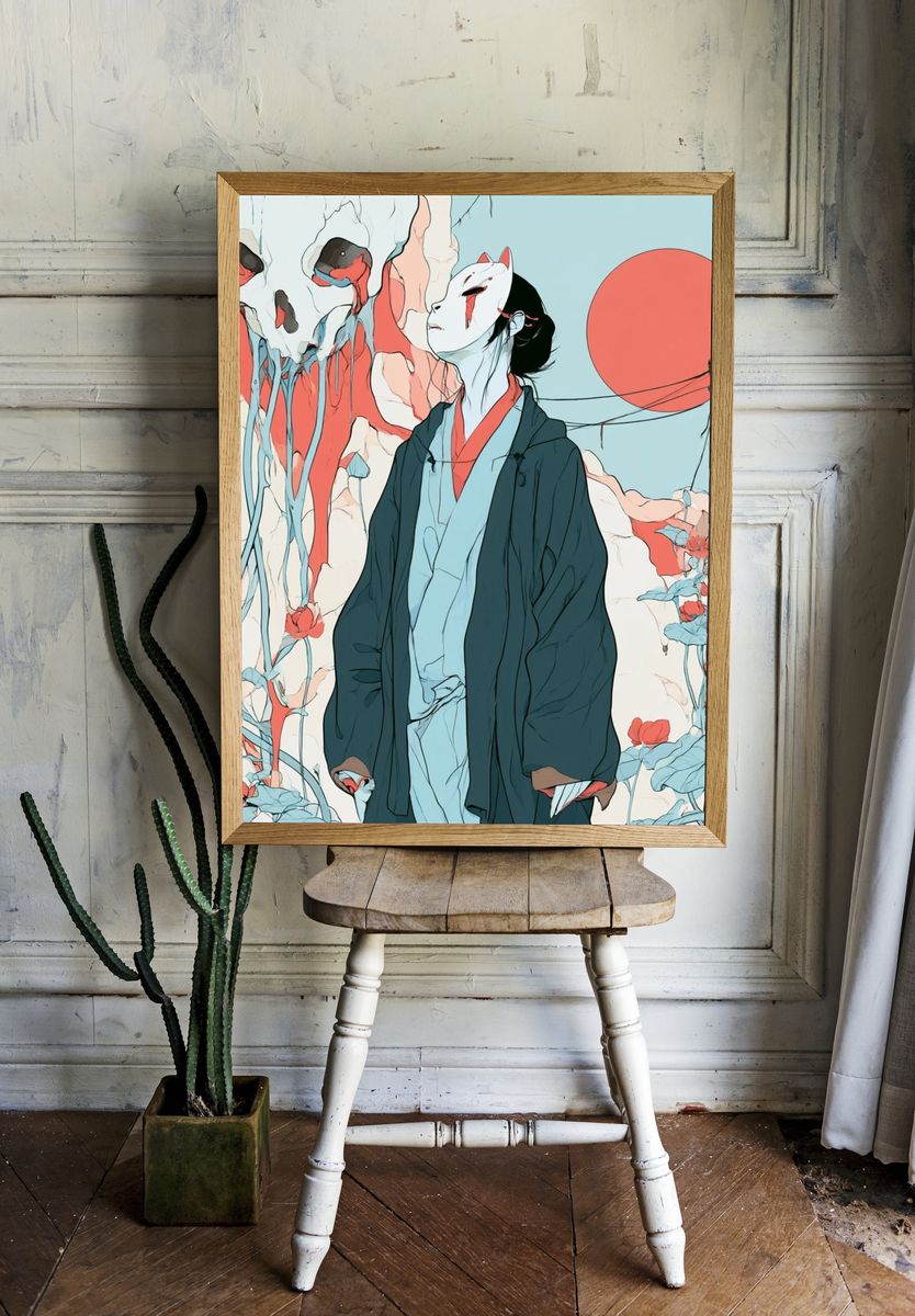 Masked Figure Surrealism Poster. — room view 1