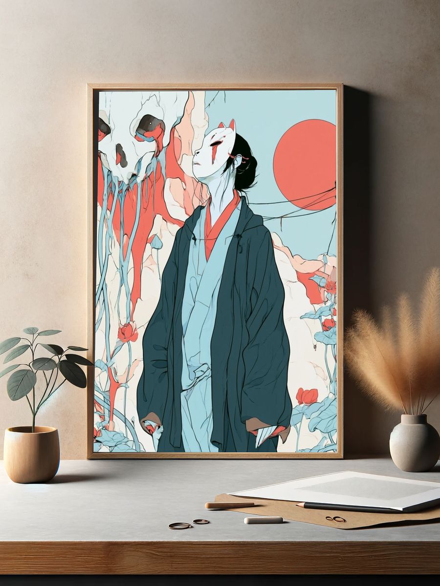 Masked Figure Surrealism Poster. — room view 2
