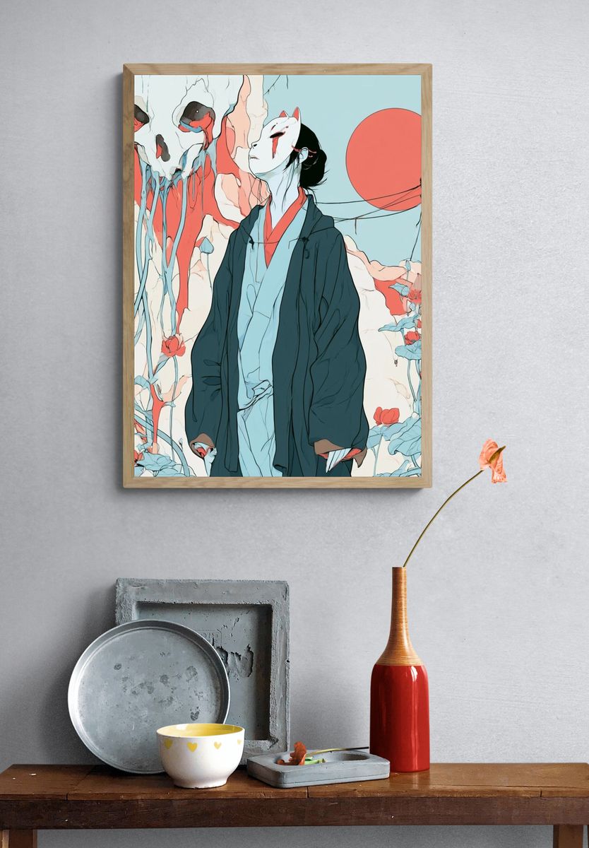 Masked Figure Surrealism Poster. — room view 3