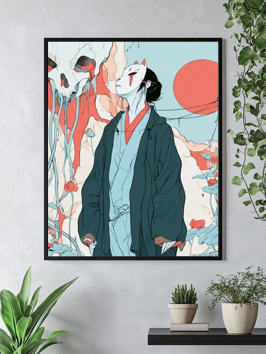 Masked Figure Surrealism Poster. — room view 4