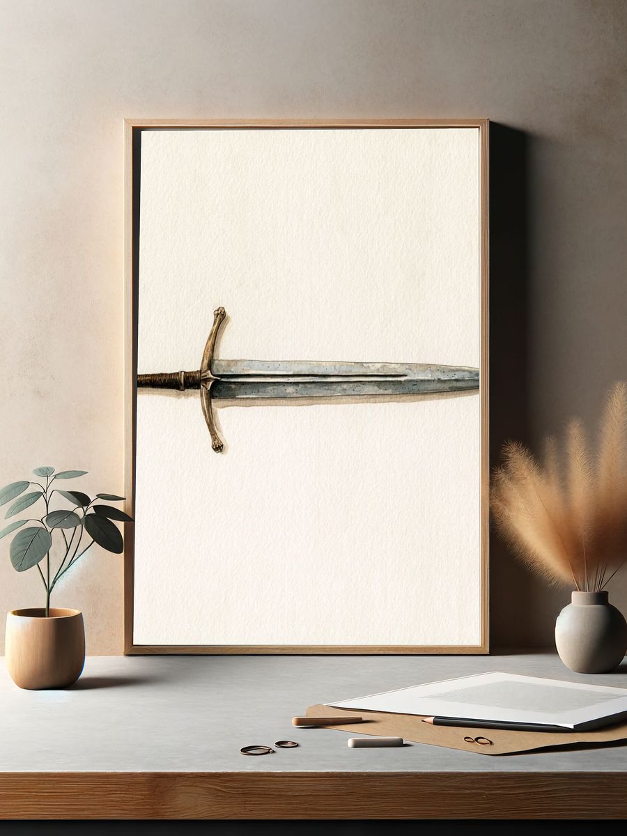 Medieval Sword Watercolor Print. — room view 2