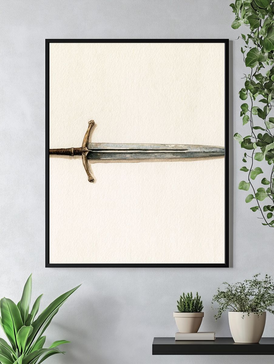 Medieval Sword Watercolor Print. — room view 4