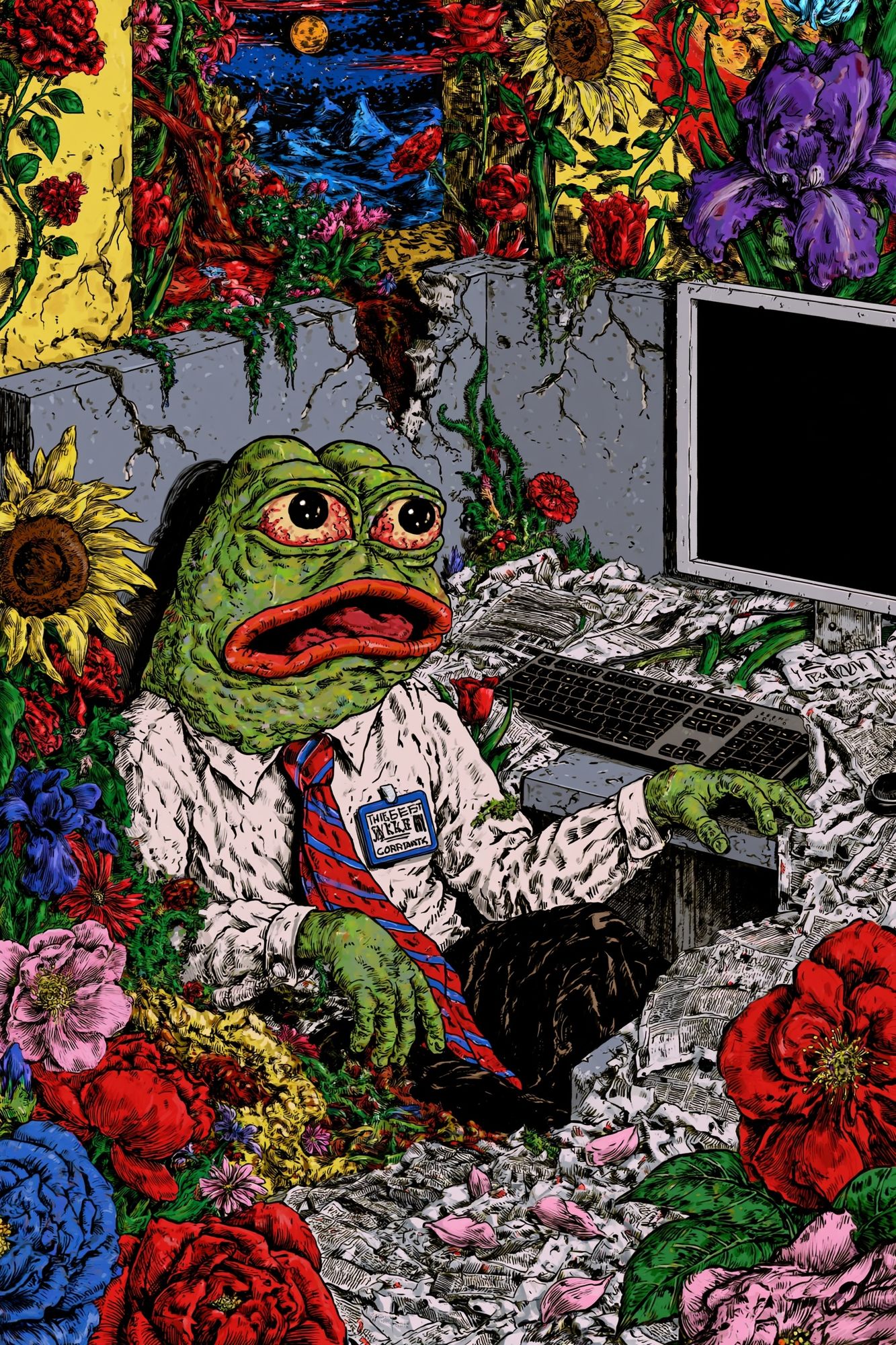 Frog Office Surrealism Poster. poster — illustration art