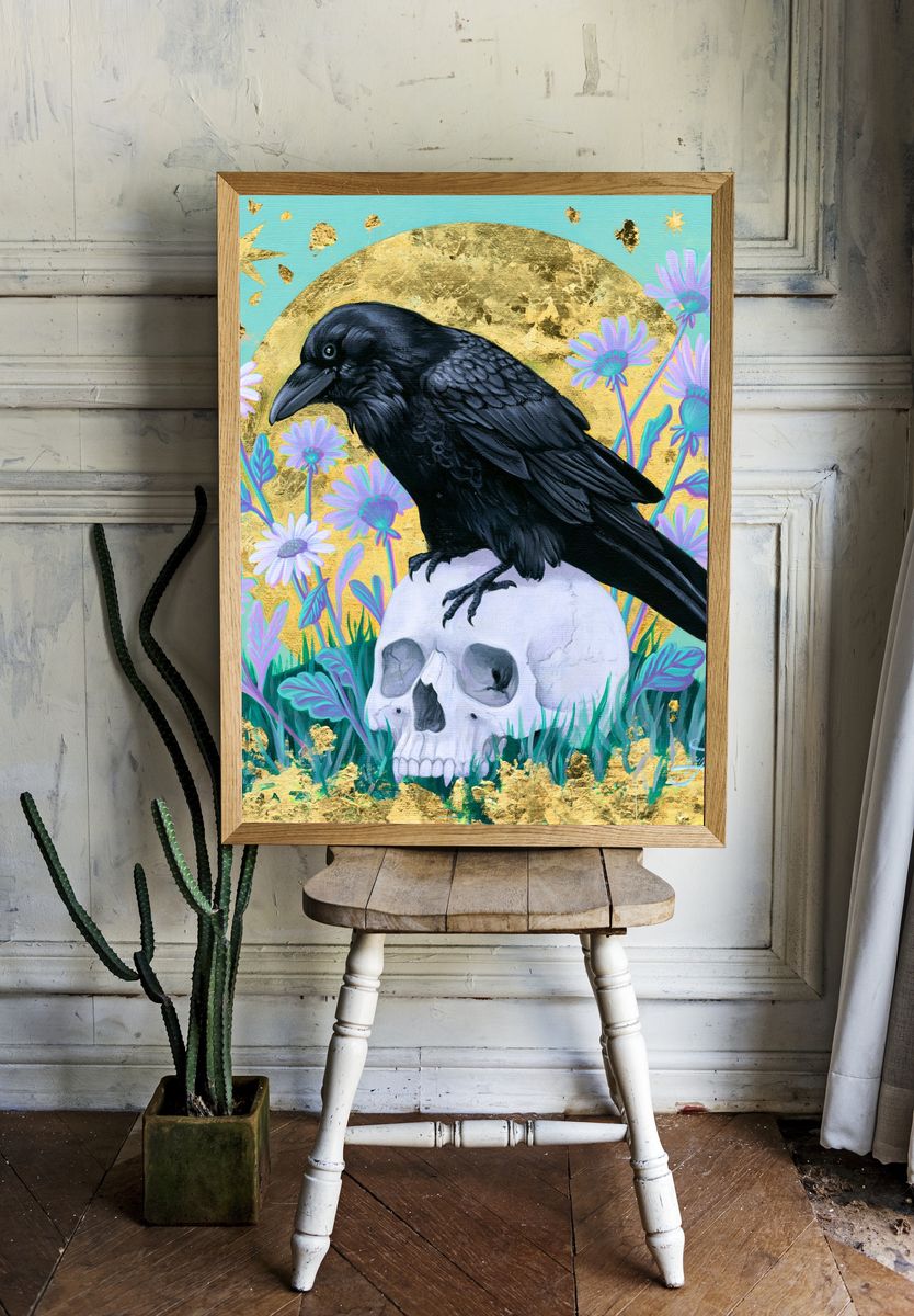 Raven on Skull Illustration Poster. room preview